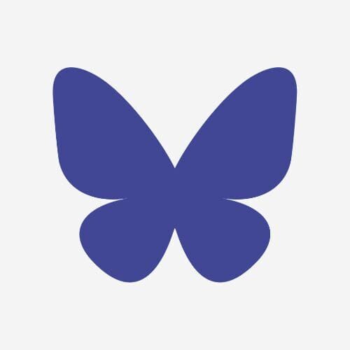 Purple butterfly silhouette on gray background.